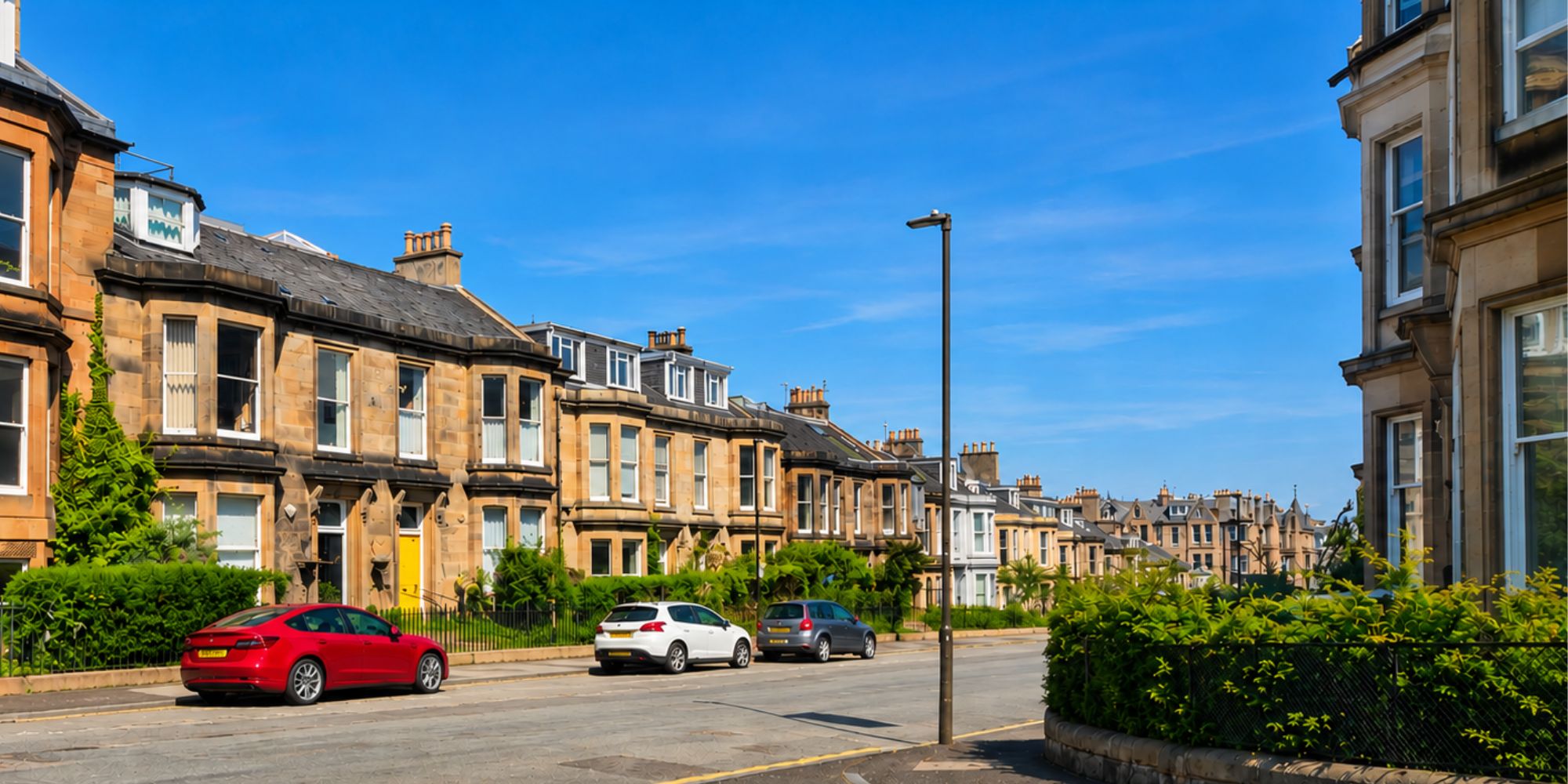 Traditional Edinburgh residential street with sandstone homes